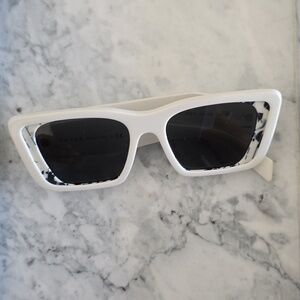 Prada White Sunglasses with Black Marble Accents